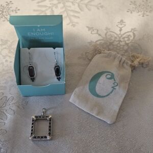 Origami Owl Silver Deco Marcasite Locket & Earring Set w/ Swarovski Crystals New